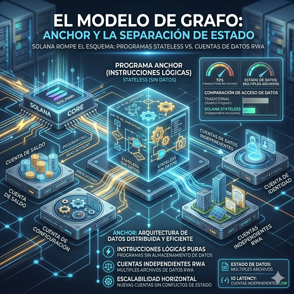 Del Monolito al Grafo: Migrando de Solidity a Anchor. Comparativa técnica de cómo cambia la mentalidad de desarrollo al pasar de un contrato global a un sistema basado en cuentas e instrucciones atómicas.
